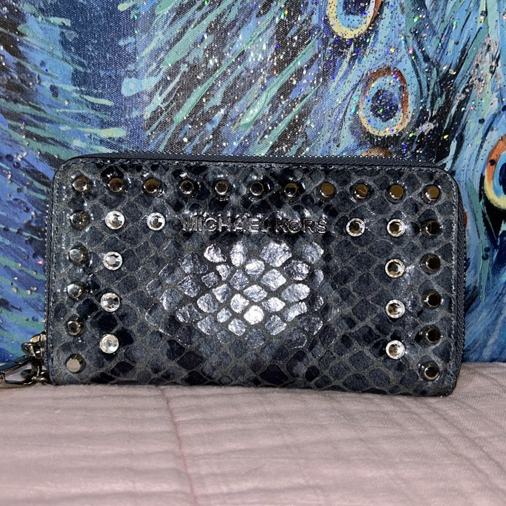 Michael Kors Blue Python Print Jet Set Zip Around… - image 2